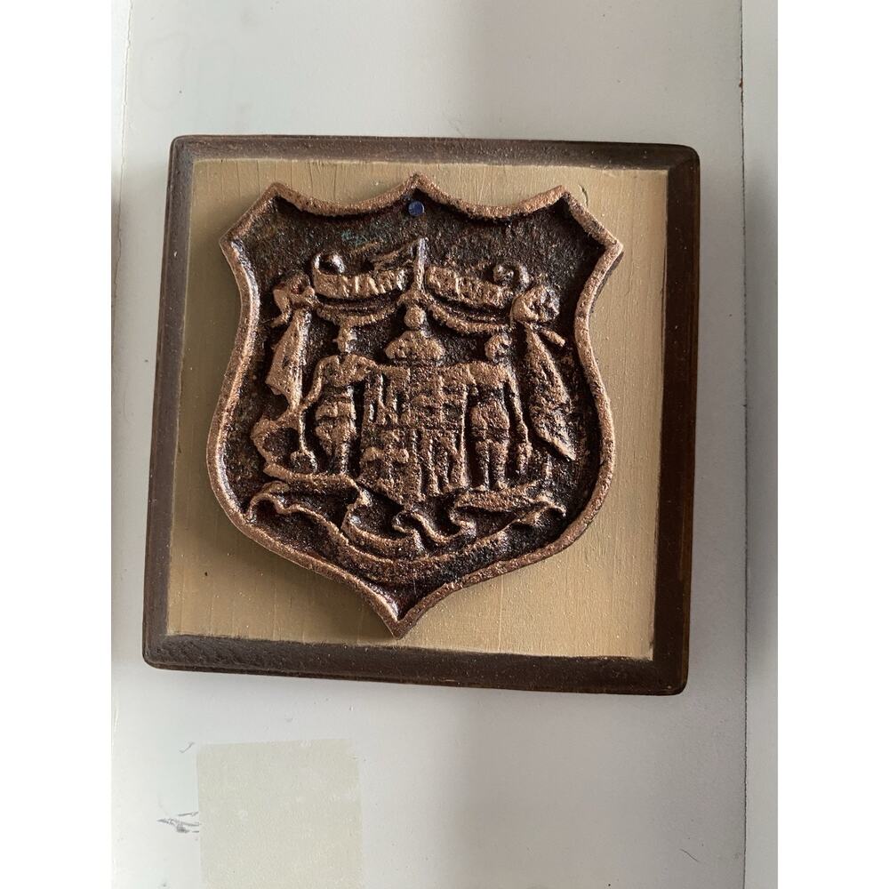 Vintage Maryland State Cast Iron Shield on Wood Plaque